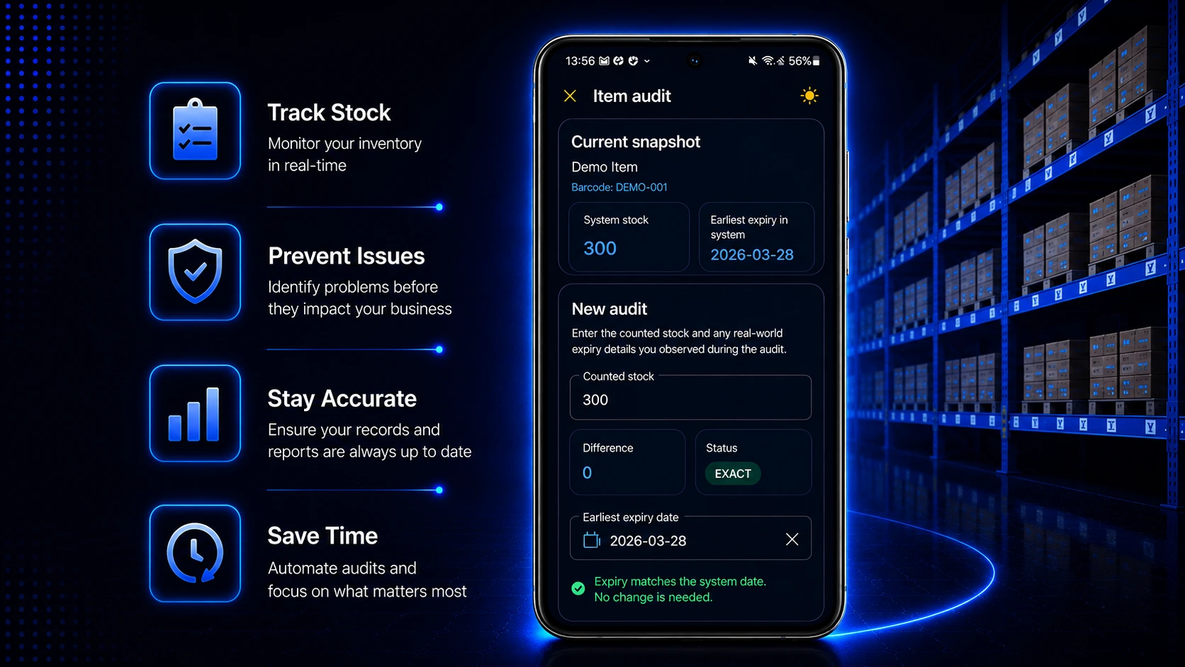Storagemagus item audit and stock verification screen